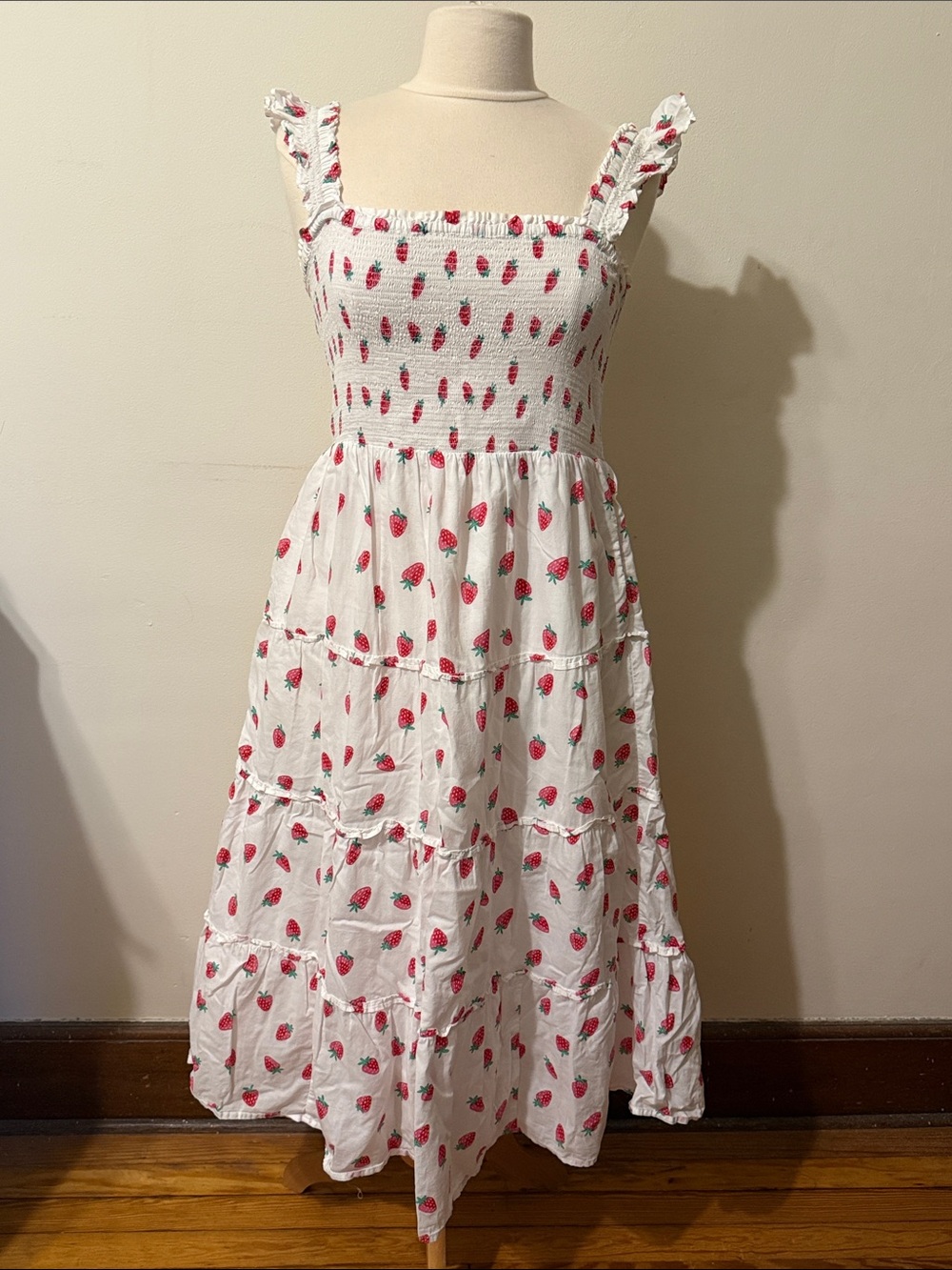 J. Crew Factory White Maxi Sundress with Red Strawberry Print